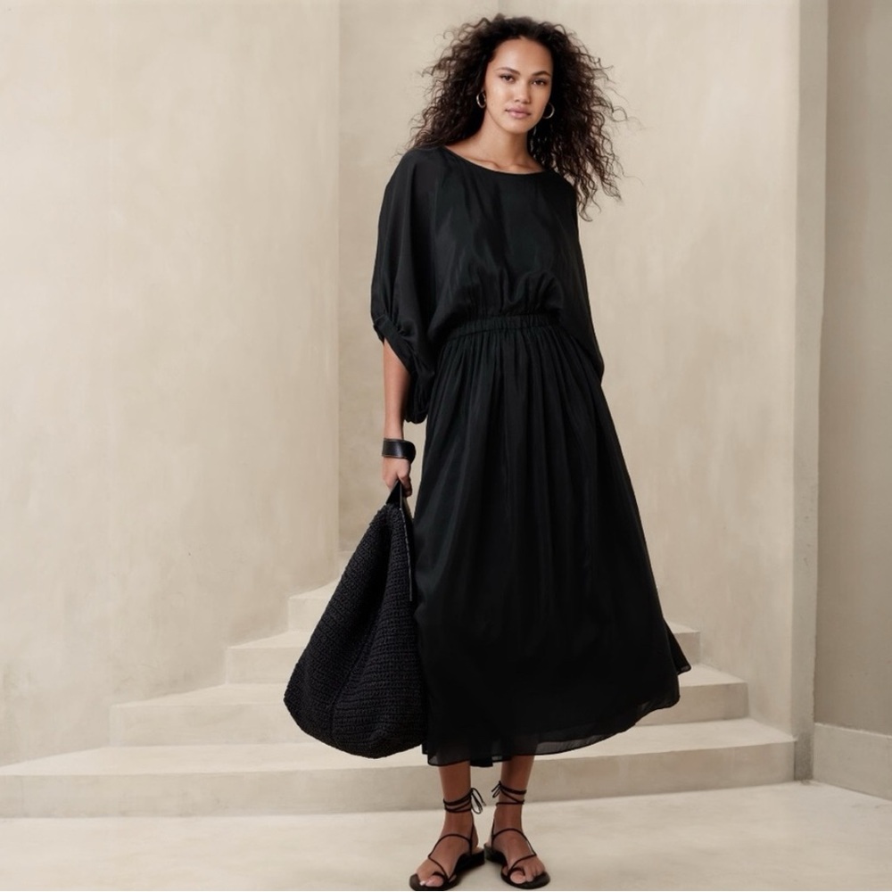 Banana Republic Eliana Cotton Silk Black Full Sleeve Dress Size Small